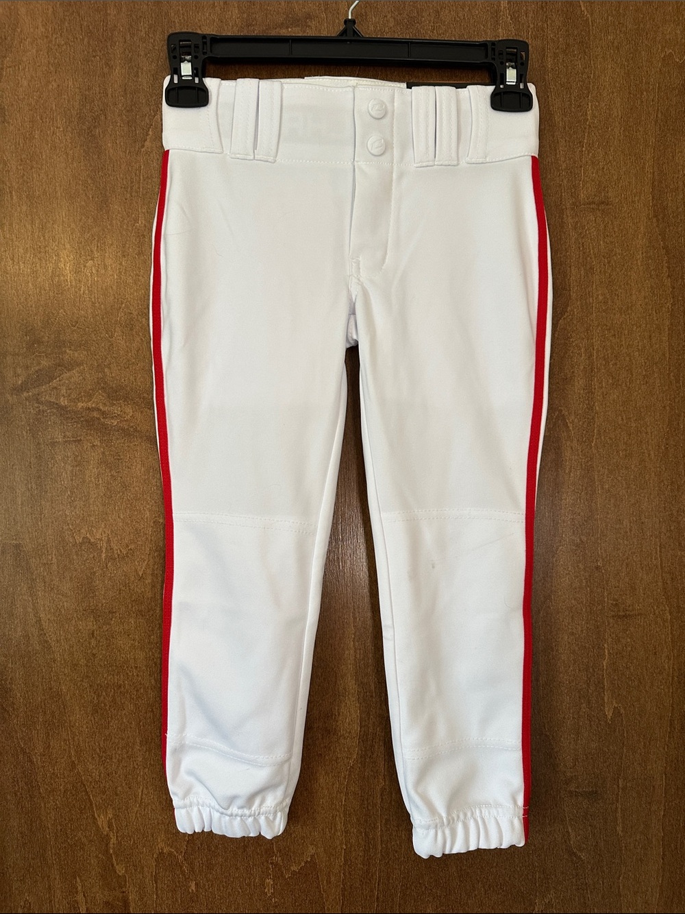 NWT Kids White Athletic Baseball Pants with Red Side Stripe